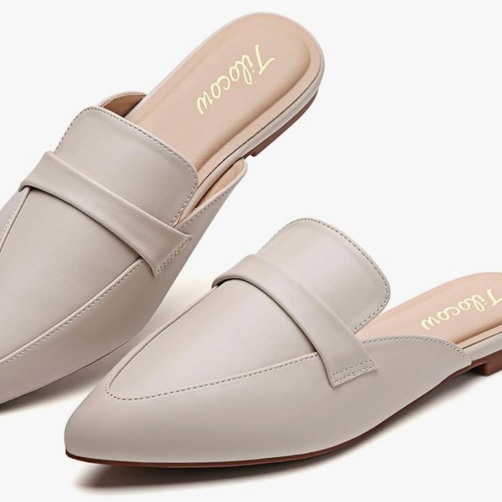 Tilocow Slip On Mules, Open Back Closed Pointed Toe Flats - WORN ONCE!